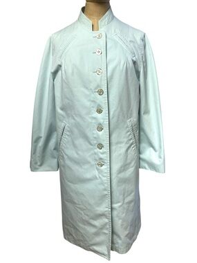 Vtg Misty Harbor Trench Coat 6 Light Mint Button-Front Pastel Spring Print